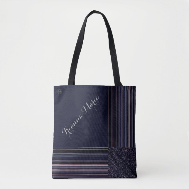 Bolso De Tela LavishlyOn Monograma Elegante Pluma Azul Pinstripe (Anverso)