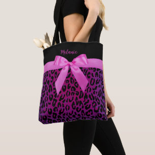 Bolso De Tela Lazo Coquette y Nombre de Impresión de Animal Rosa