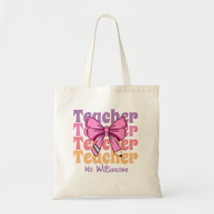 Bolso De Tela Lazo de Coqueta Rosa para Profesora Personalizado