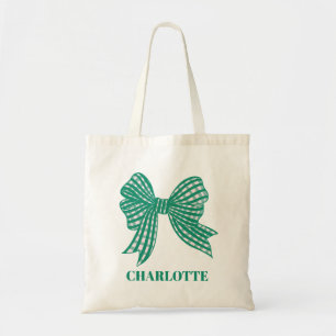 Bolso De Tela Lazo de gingham verde navideño festivo