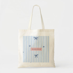 Bolso De Tela Lazo de rayas azul pastel clásico personalizado