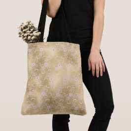 Bolso De Tela Lazo floral rosado dorado