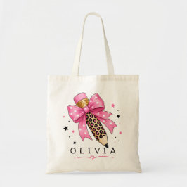Bolso De Tela Lazo personalizado de lunares rosados y lápiz de l