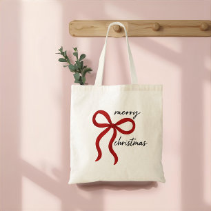 Bolso De Tela Lazo Rojo Minimalista Feliz Navidad
