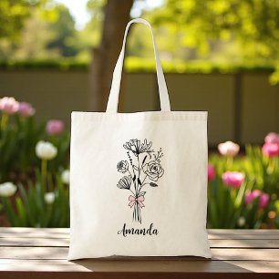 Bolso De Tela Lazo Rosa Floral Personalizado Para Ella