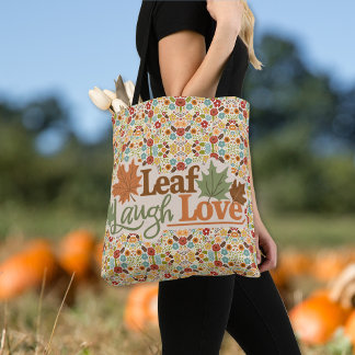 Bolso De Tela Leaf Laugh Love Watercolor Caer deja Tote