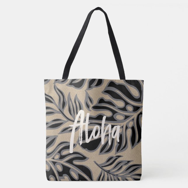 Bolso De Tela Leaf Tiki Black Hawaii Tropical Beach Bag (Anverso)