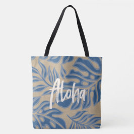 Bolso De Tela Leaf Tiki Indigo Blue Hawaii Tropical Beach Bag