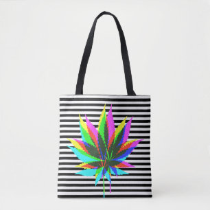 Bolso De Tela Leafs de plantas silvestres - franjas de color neó