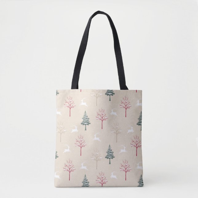 Bolso De Tela Leaping Deer & Snowy Trees Christmas Tote Bag (Anverso)