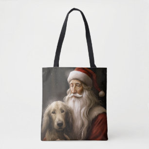 Bolso De Tela Lebrel afgano con Santa Claus Navidad Festiva