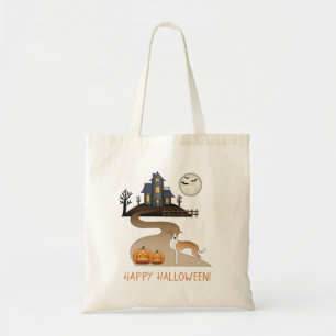Bolso De Tela Lebrel Italiano Canela y Blanco y Casa Embrujada d