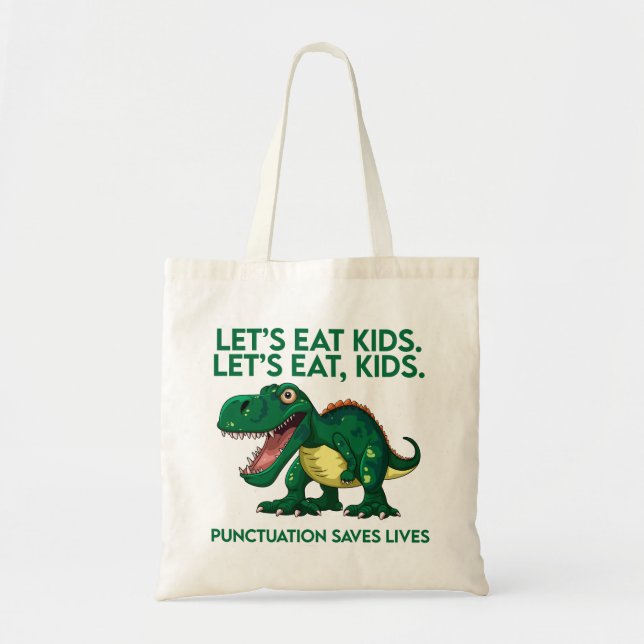 Bolso De Tela Lección divertida de gramática de dinosaurios (Frente)