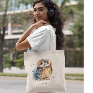 Bolso De Tela Lechuza acuarela, personalizado