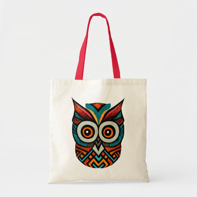 Bolso De Tela Lechuza azteca colorida (Frente)