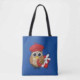 Bolso De Tela Lechuza con Beret Rojo y Caja Corazón