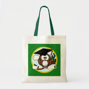Bolso De Tela Lechuza con gorra y diploma - Verde y oro