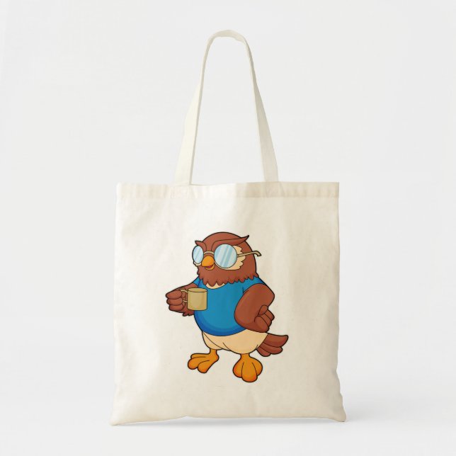Bolso De Tela Lechuza con tazón de café (Frente)