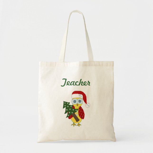 Bolso De Tela Lechuza con un árbol de Navidad - Profesor (Frente)