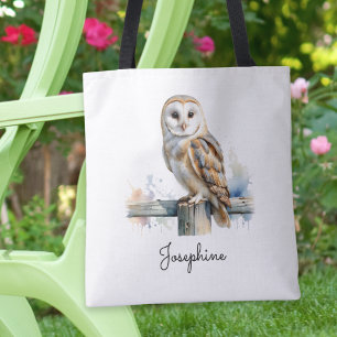 Bolso De Tela Lechuza de Granero en Acuarela Personalizable Reut