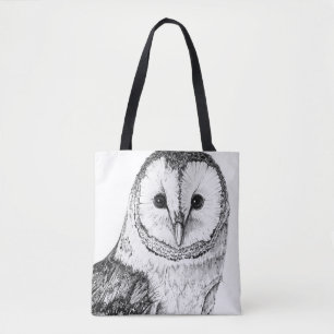 Bolso De Tela Lechuza de grano - Dibujo en pluma negra