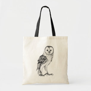 Bolso De Tela Lechuza de grano - Dibujo en pluma negra