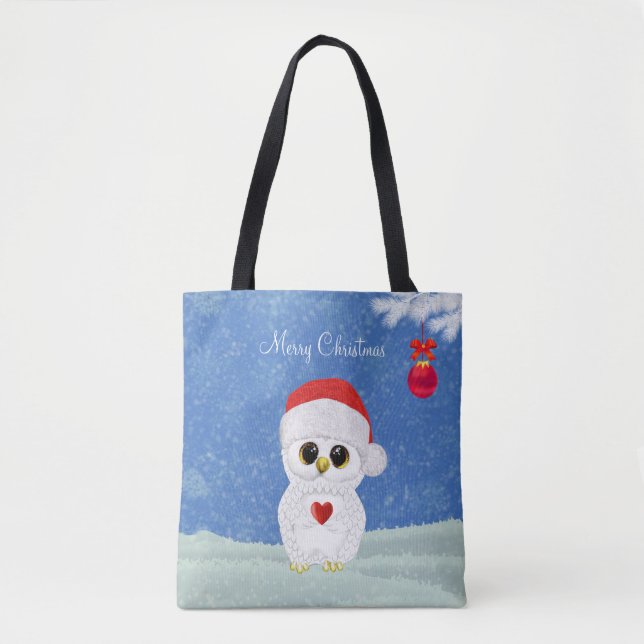 Bolso De Tela Lechuza de Navidades blancos (Anverso)