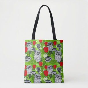 Bolso De Tela Lechuza en rosas rojas