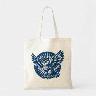 Bolso De Tela Lechuza enarbolada en un círculo radial - Azul de 