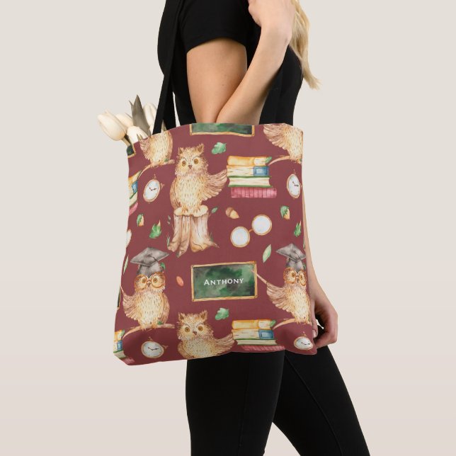 Bolso De Tela Lechuza Inteligente Cuta con nombre de niños de pi (Detalle)