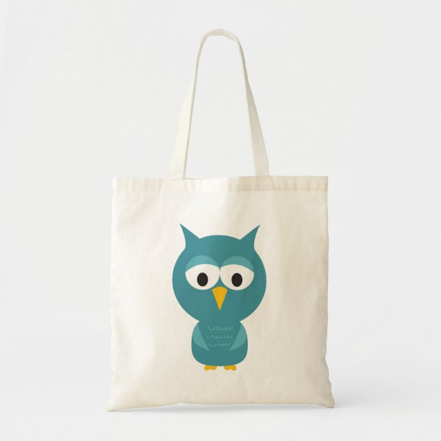 Bolso De Tela Lechuza Personalizado Azul Y Amarilla (Frente)