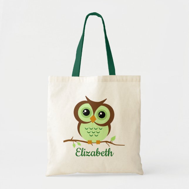 Bolso De Tela Lechuza verde Personalizado (Frente)