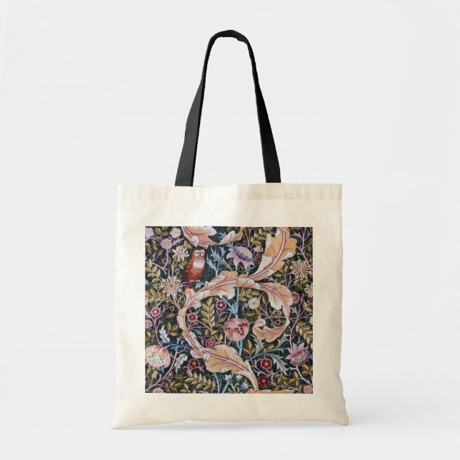 Bolso De Tela Lechuza y flores, William Morris (Frente)