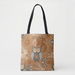 Bolso De Tela Lechuza y liebre celestial: Patrón místico
