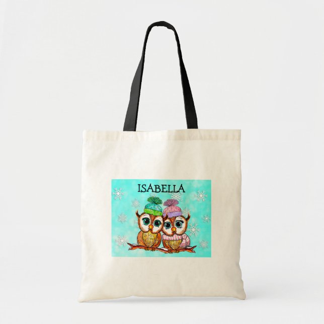 Bolso De Tela Lechuzas acuáticas brillantes personalizadas (Frente)