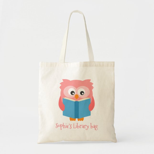 Bolso De Tela Lechuzas chica biblioteca de niños lectoras rosada (Frente)