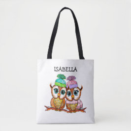 Bolso De Tela Lechuzas de acuarela caprichosas personalizadas