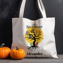 Bolso De Tela Lechuzas en una Halloween con árboles fantasmales