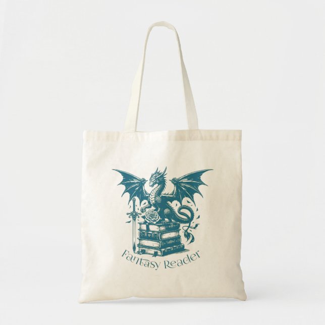 Bolso De Tela Lector de fantasía de Dragon and Books (Frente)