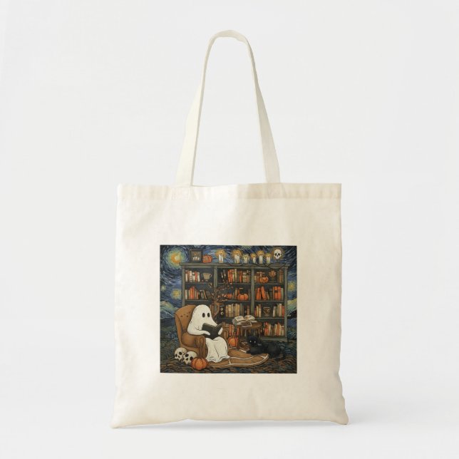 Bolso De Tela Lector de libros fantasma leyendo libro de literat (Frente)