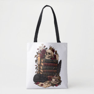 Bolso De Tela Lector gótico de literatura Calavera y rosas