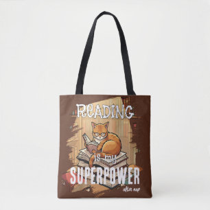 Bolso De Tela Leer es mi superpoder regalo para amante de gatos