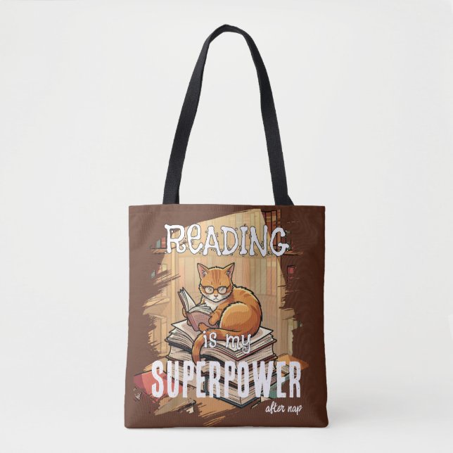 Bolso De Tela Leer es mi superpoder regalo para amante de gatos (Anverso)