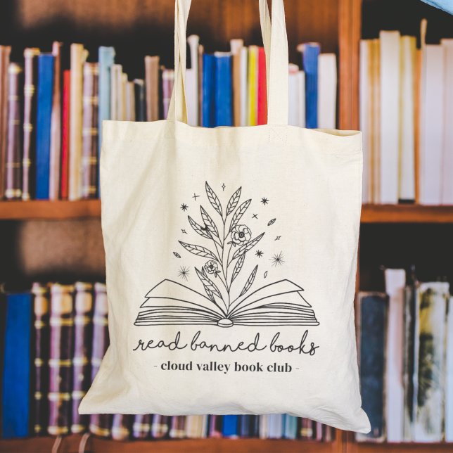 Bolso De Tela Leer libros prohibidos que florecen en floral pers (Subido por el creador)