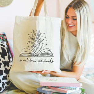 Bolso De Tela Leer libros prohibidos que florecen libros florale