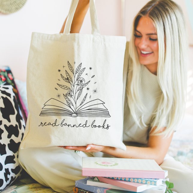 Bolso De Tela Leer libros prohibidos que florecen libros florale (Subido por el creador)