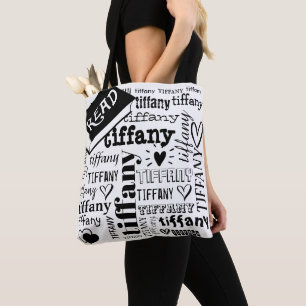 Bolso De Tela Leer Personalizado de patrón de nombre de texto d