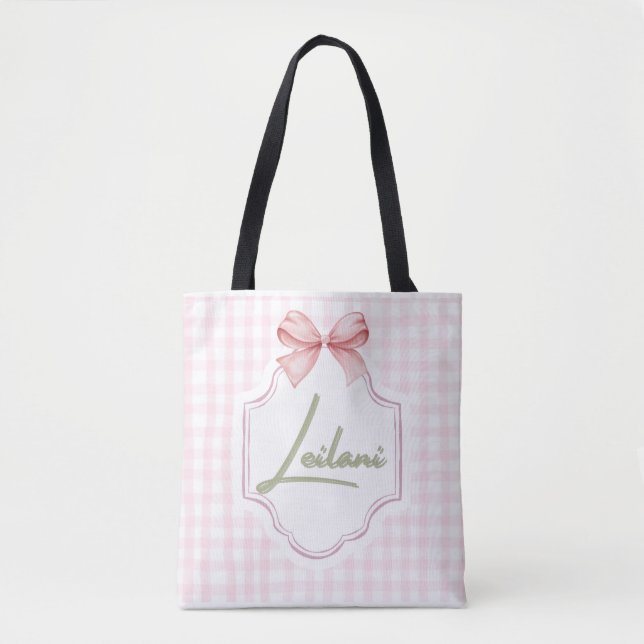 Bolso De Tela Leilani Baby Nursery Gingham Personalizado (Anverso)