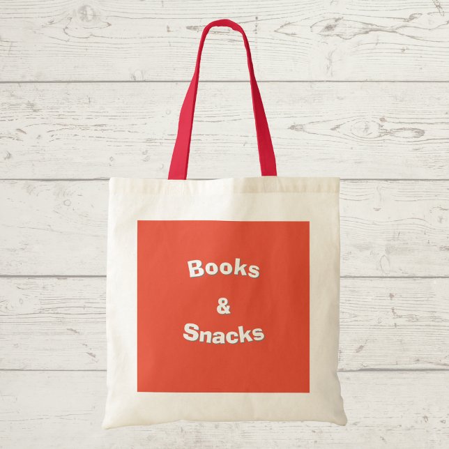 Bolso De Tela Lema de personalizable de libros y aperitivos (Bright modern tote with a slogan that can be customized)