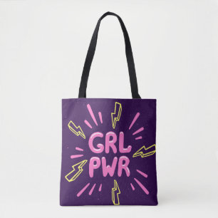 Bolso De Tela Lema feminista del poder chica, fondo violeta.